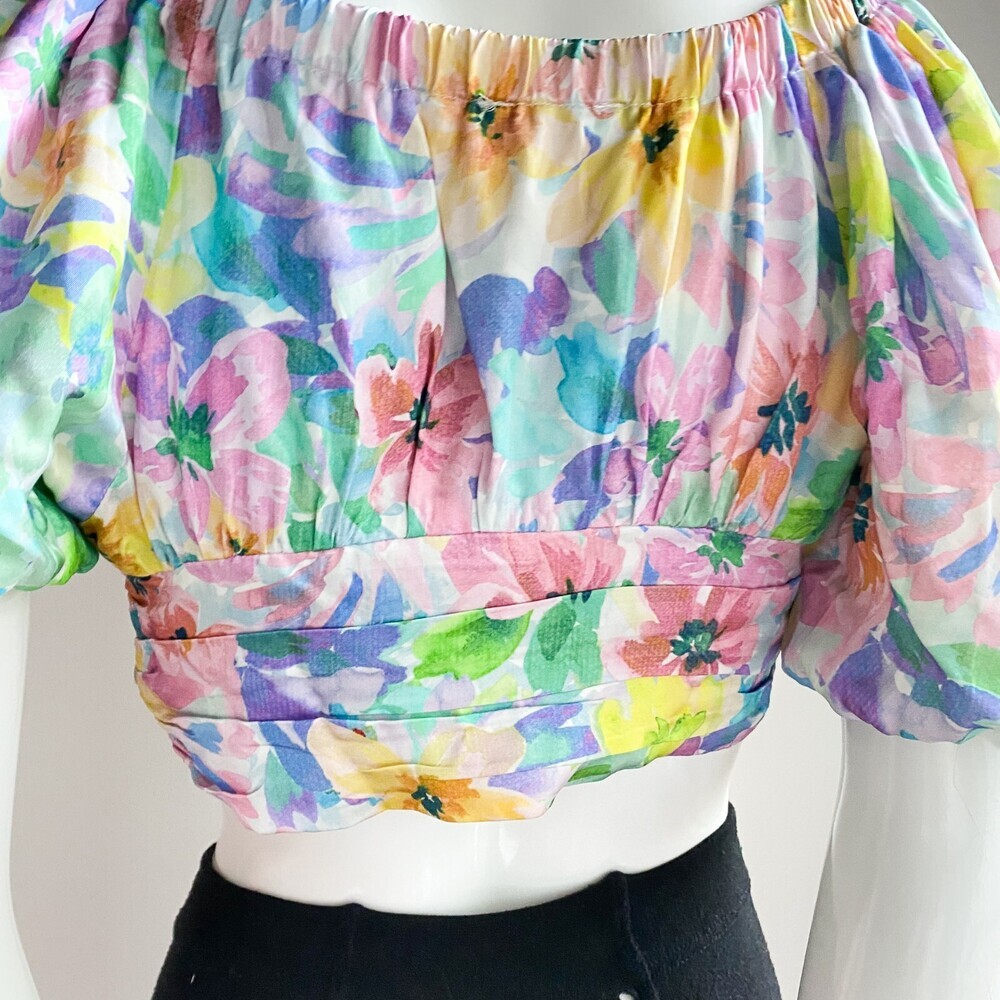 For Love and Lemons Colourful Puff Sleeve Crop Top S - Picture 11 of 13
